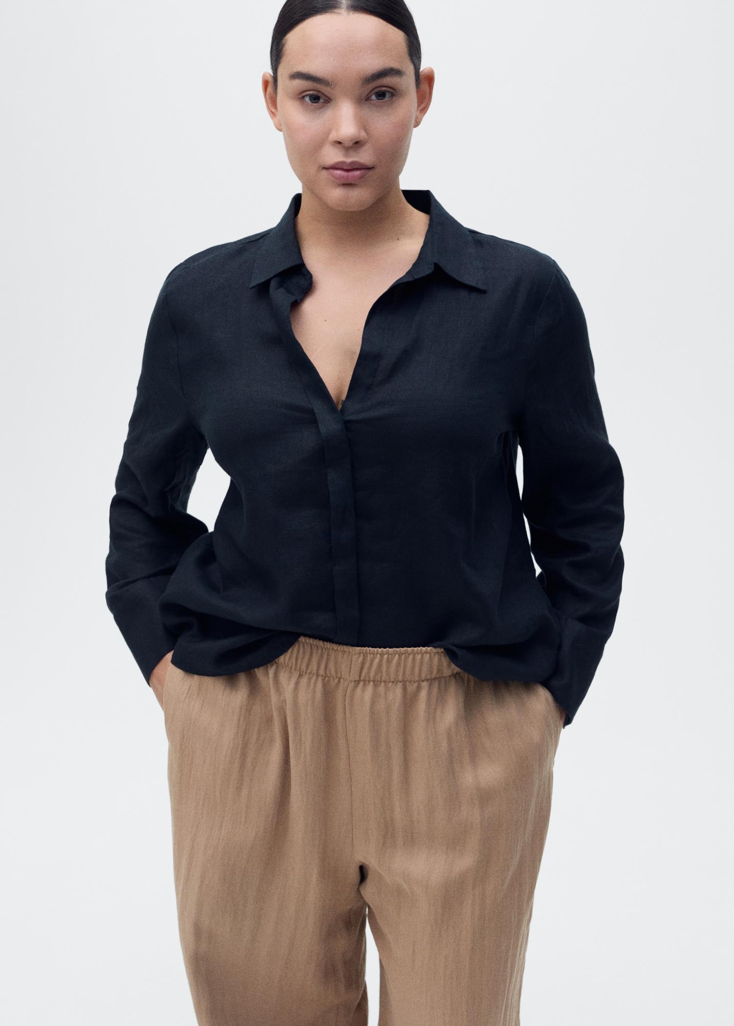 Straight-fit lyocell textured pants - Women | MANGO USA Product Image