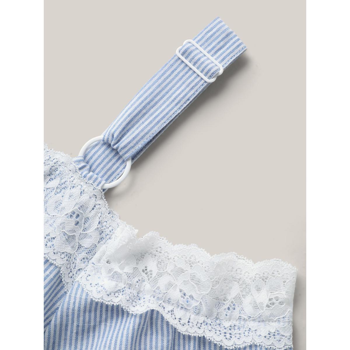 Plus Size Striped Cold Shoulder Lace Midi Dress LightBlue Women One-shoulder neck Short sleeve Curvy BloomChic 14-16/1X Product Image