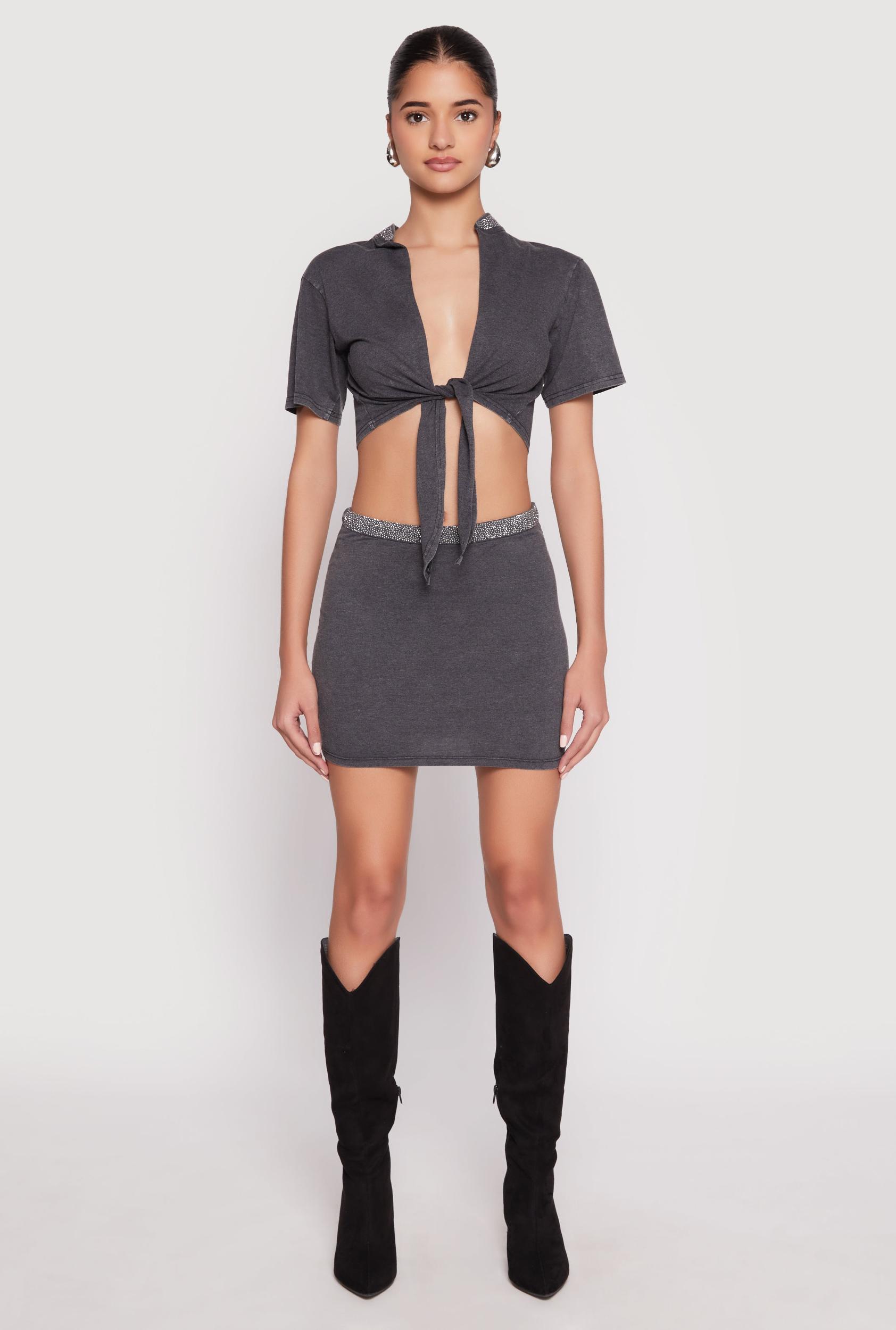 Womens Rhinestone Waist Mini Skirt Product Image