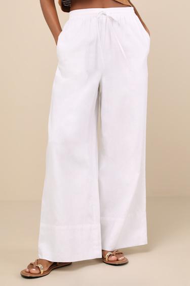 Brisa White Cuffed Wide-Leg Pants Product Image