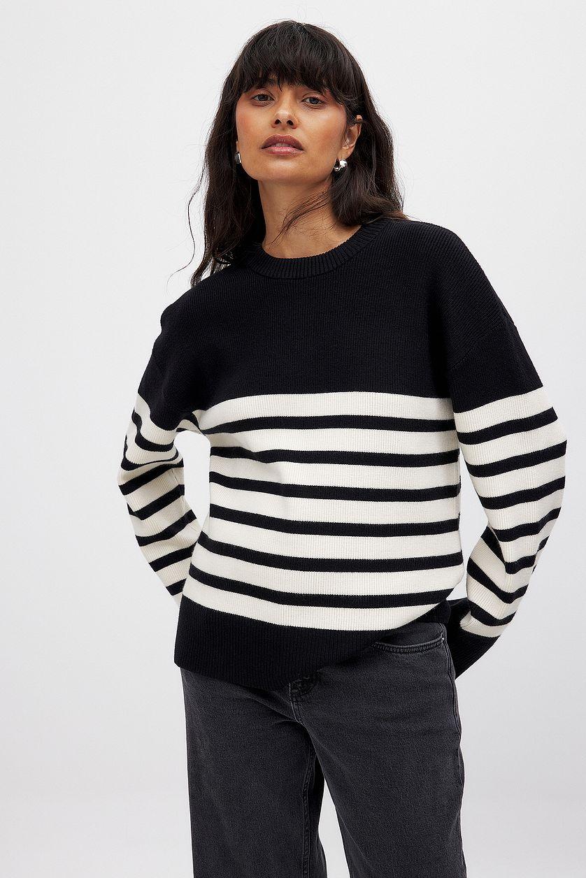Round Neck Striped Knitted Sweater Product Image