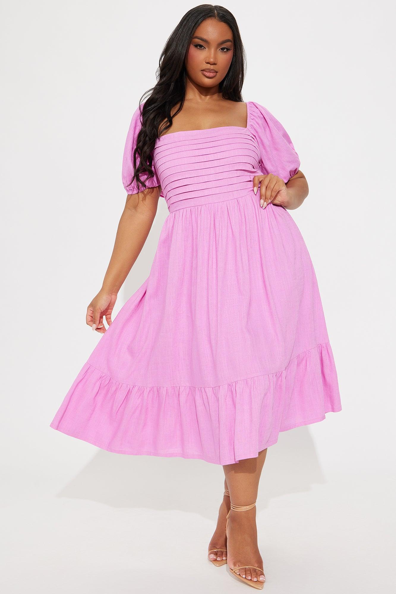 Evie Puff Sleeve Midi Dress - Orchid Product Image