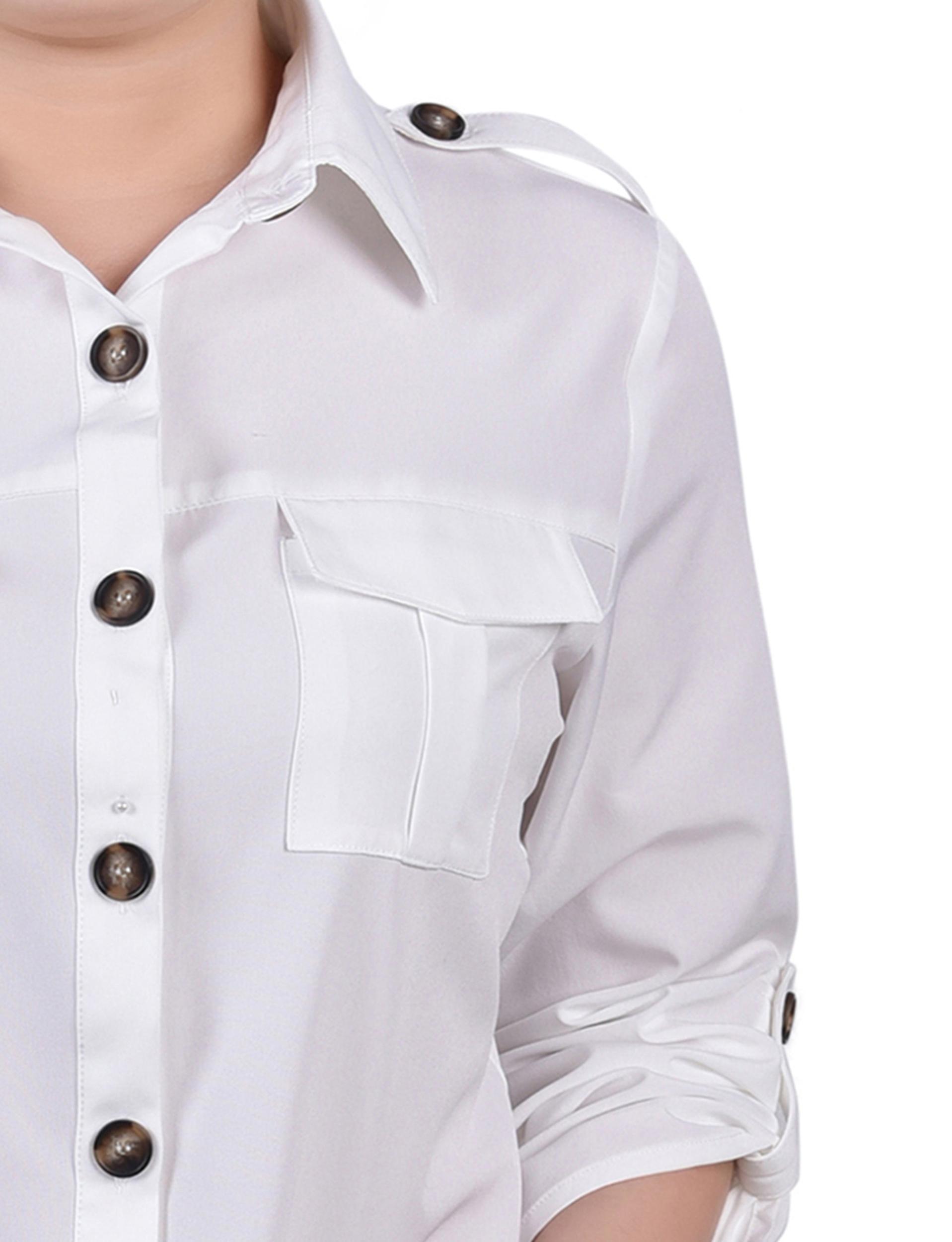 White 3/4 Sleeve Roll Tab Blouse Product Image