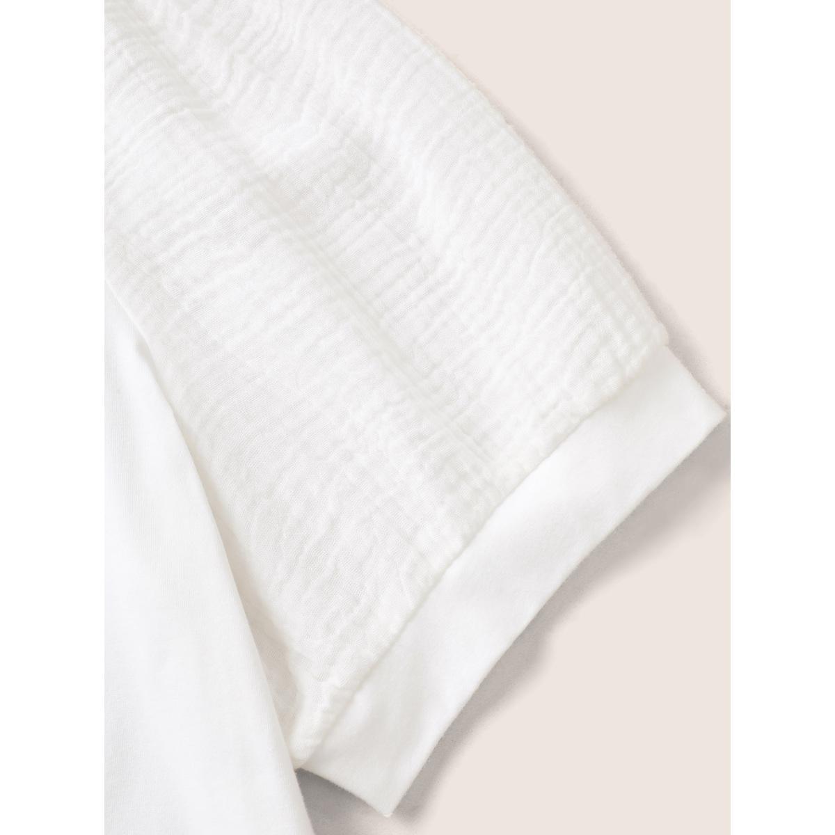 Plus Size Plain Textured Patchwork Lantern Sleeve T-Shirt WhiteSmoke Women Leisure Texture Round Neck Casual T-shirts BloomChic 14-16/1X Product Image