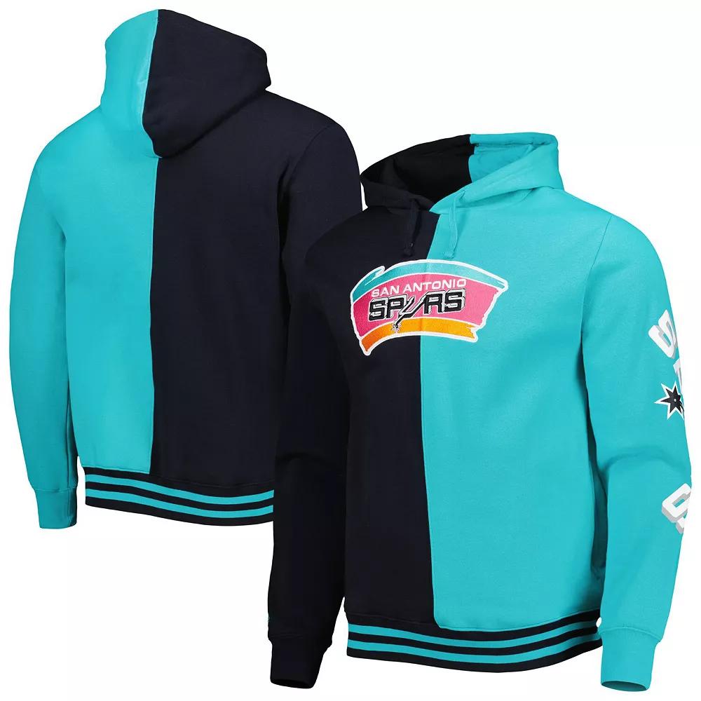 Men's Mitchell & Ness Black/Teal San Antonio Spurs Hardwood Classics Split Pullover Hoodie,  Product Image