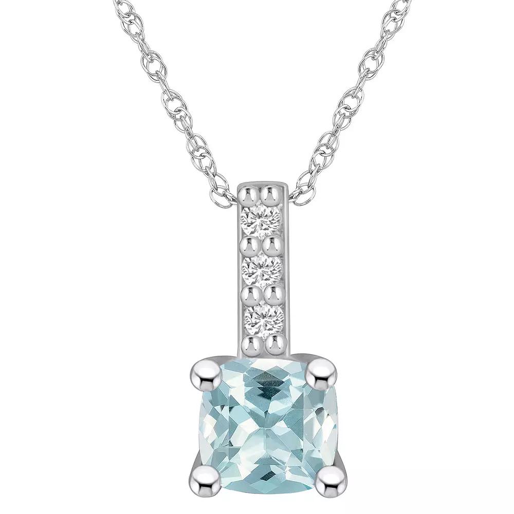 Alyson Layne 14k White Gold Cushion Aquamarine & Diamond Accent Pendant Necklace, Womens Product Image