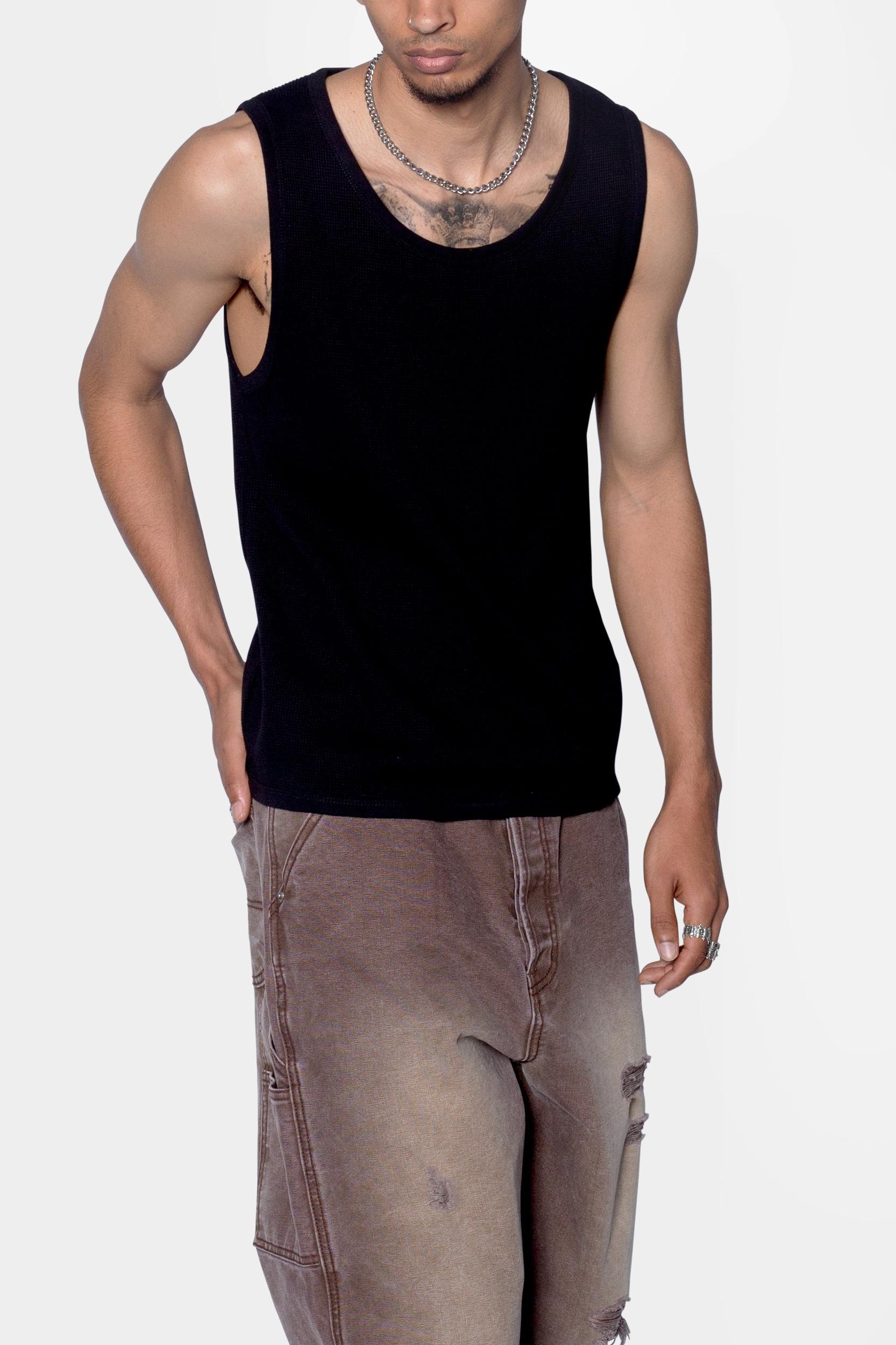 Waffle Knit Tank - Black Product Image