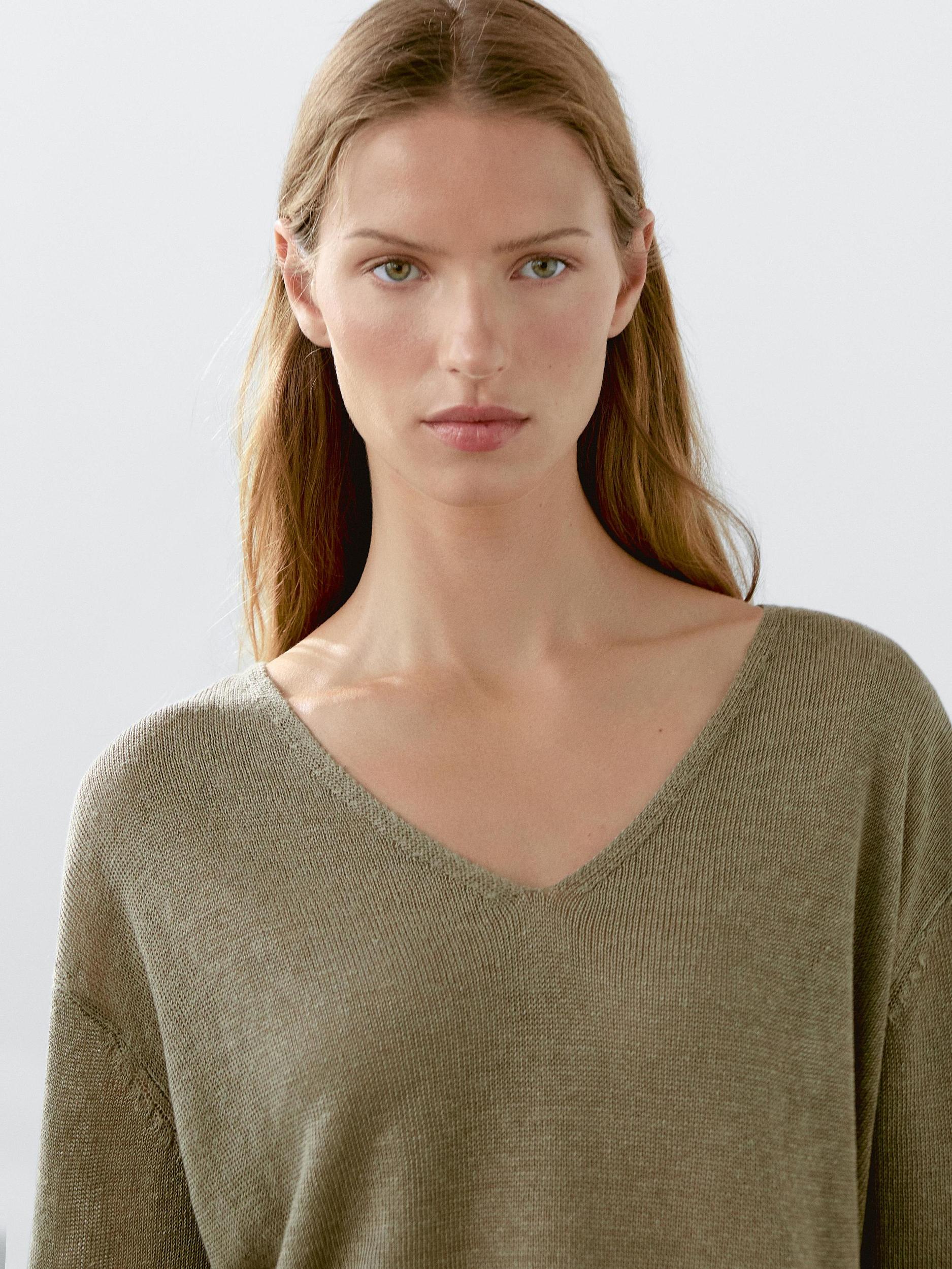 100% linen long sleeve knit sweater Product Image