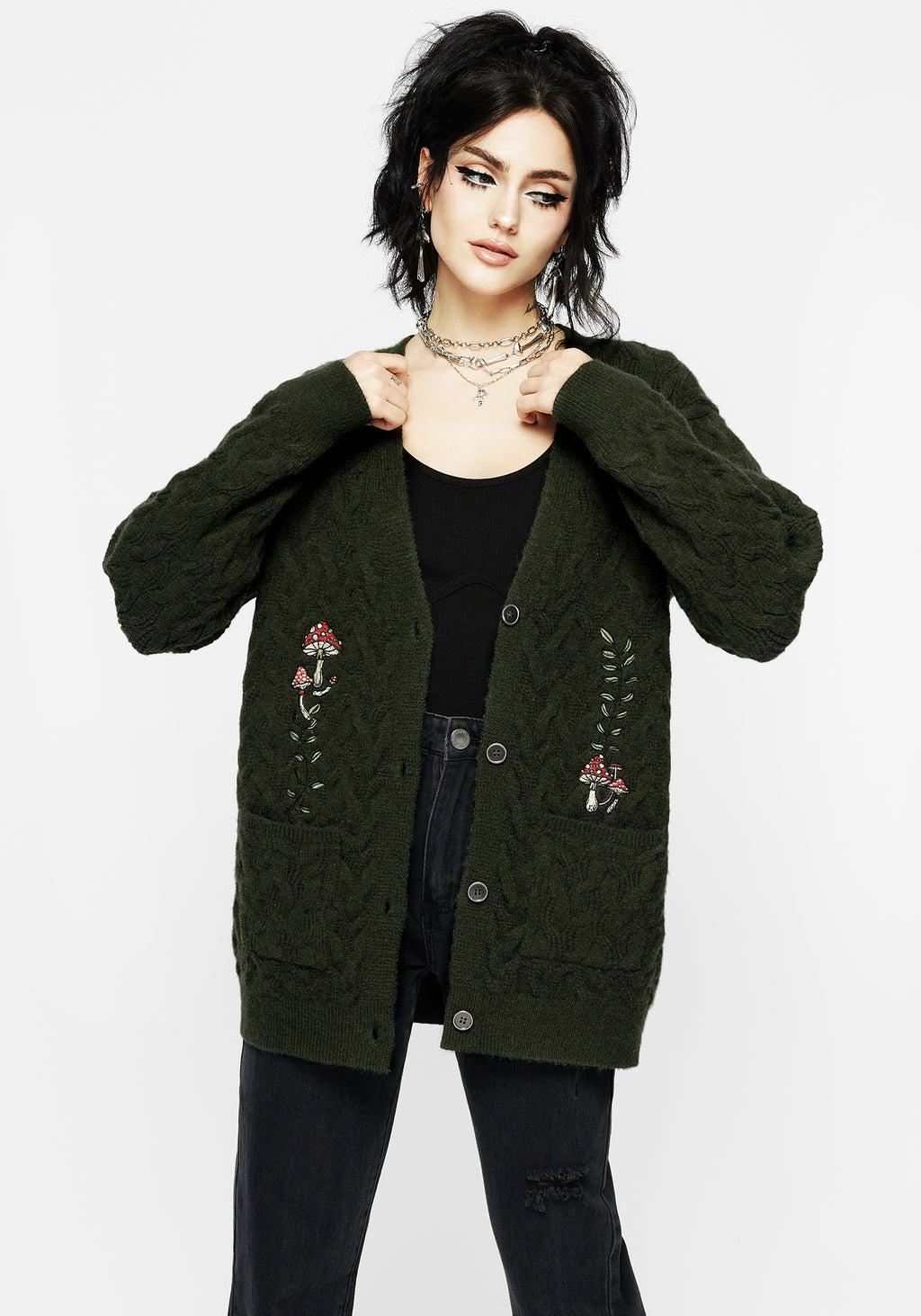 Seelie Embroidered Cable Knit Cardigan Product Image