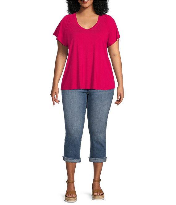 Code Bleu Plus Size Twill High Rise Frayed Cuff Hem Denim Capri Jeans Product Image