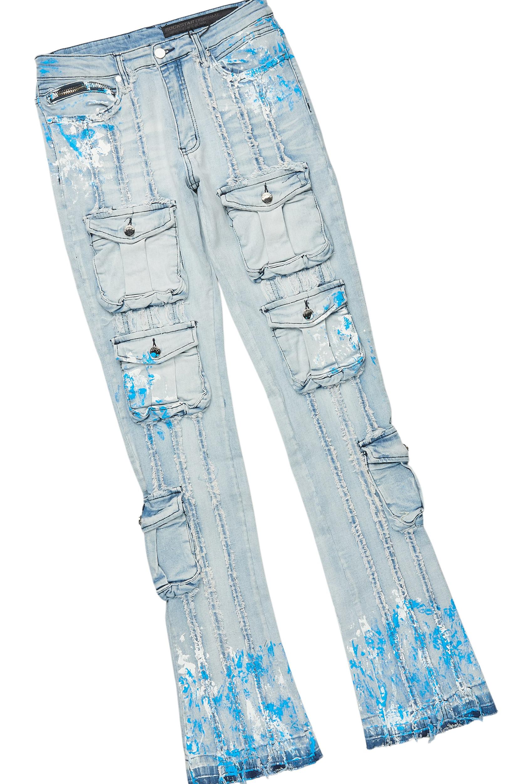 Quentin White/Blue T-Shirt/Stacked Flare Jean Set Male Product Image