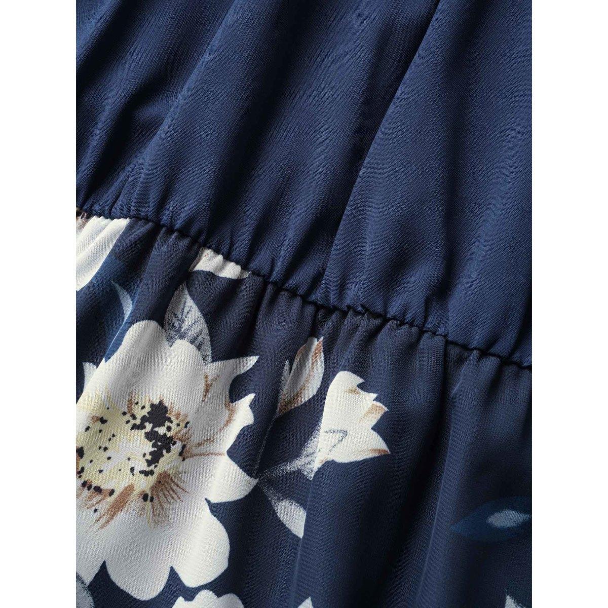 Plus Size Floral Patchwork Halter Ties High Low Hem Dress Indigo Women Elegant Non Halter neck Sleeveless Curvy Midi Dress BloomChic 10/M Product Image