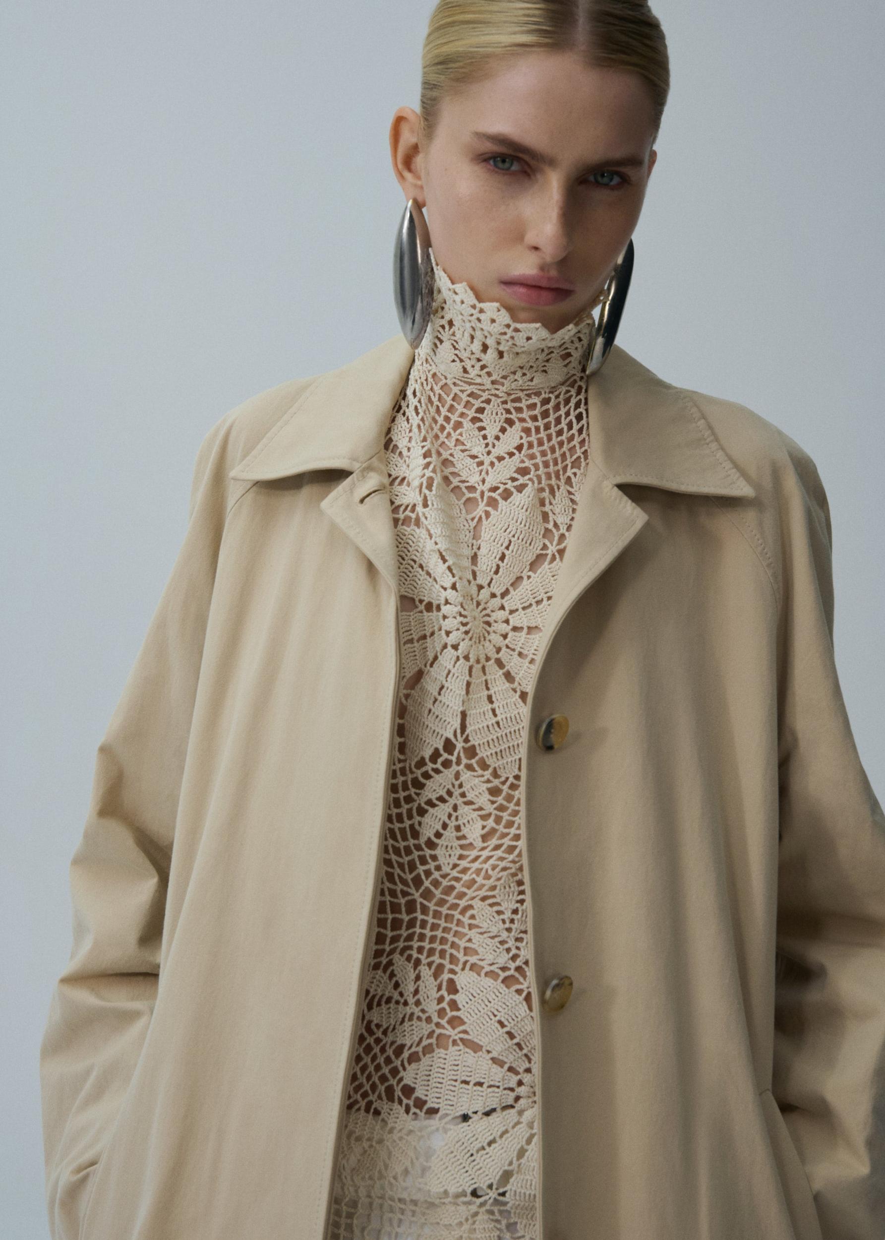 Wrap cotton trench coat in beige Product Image
