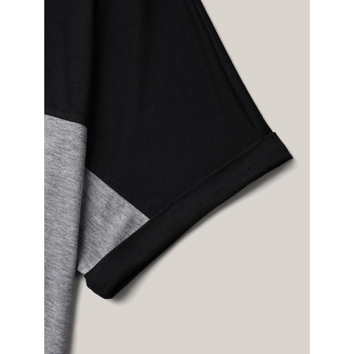 Plus Size Color Block Dolman Sleeve T-Shirt Multicolor Women Leisure Belted Round Neck Casual T-shirts BloomChic 28/5X Product Image