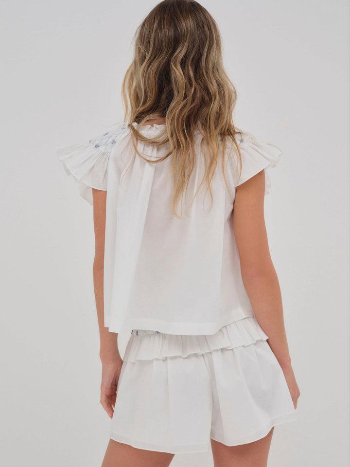 Birdie Bow Smocked Short — White Product Image