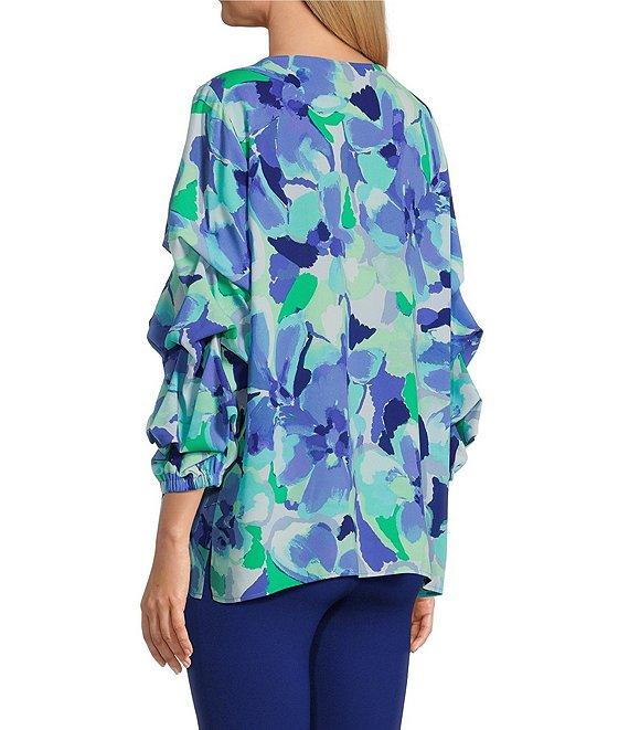 Slim Factor By Investments Kara Painted Garden Boat Neck 3/4 Tiered Sleeve Top Product Image