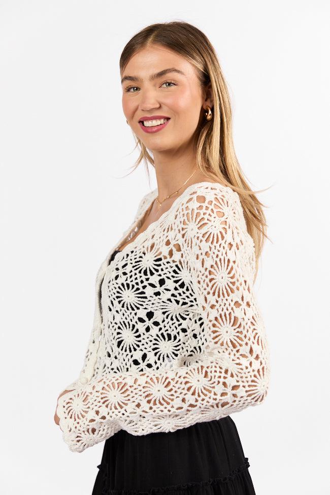 Unbeatable Memories Long Sleeve Ivory Crochet Cardigan FINAL SALE Product Image