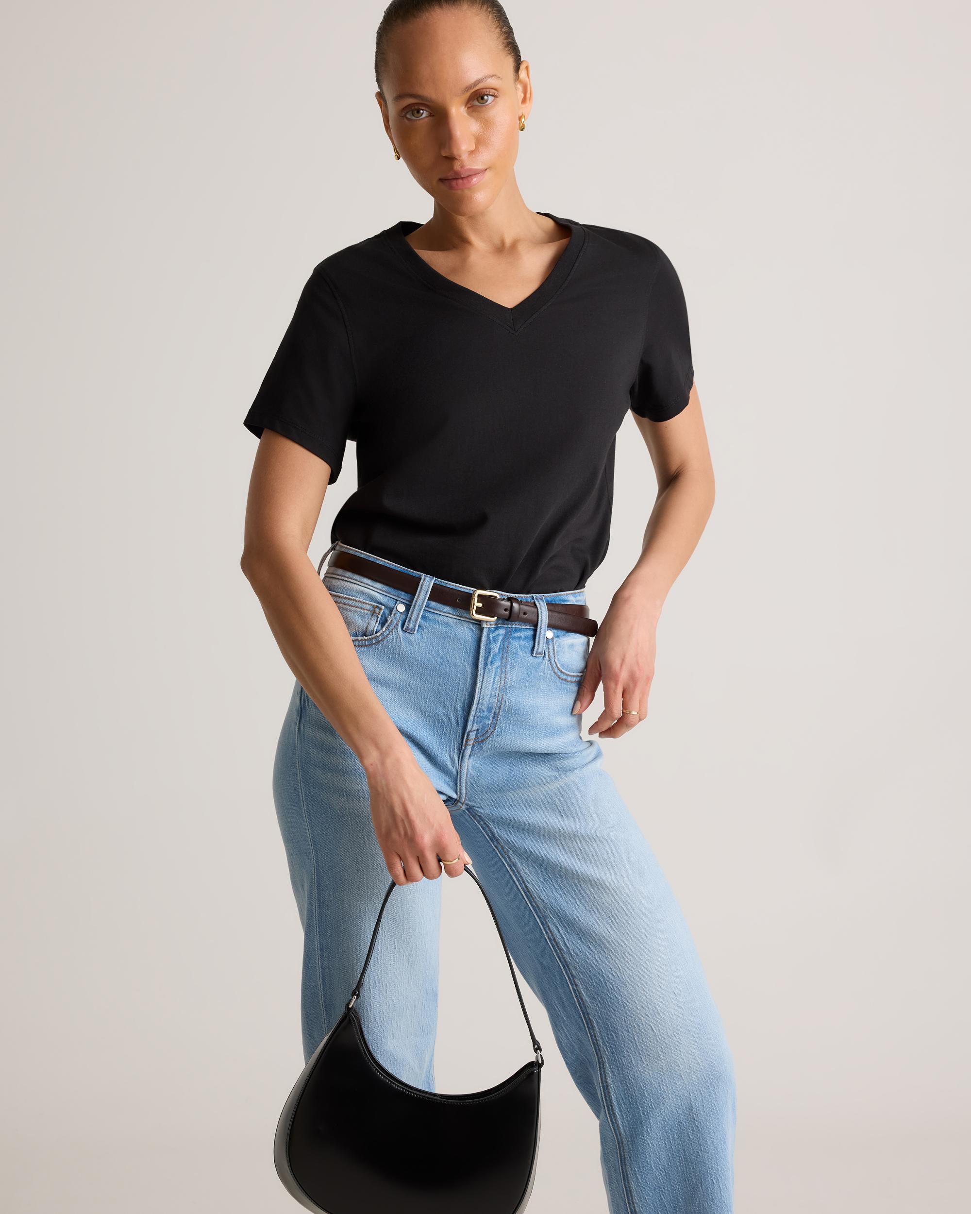 Quince | Women's Boxy V-Neck T-Shirt Organic Cotton Product Image