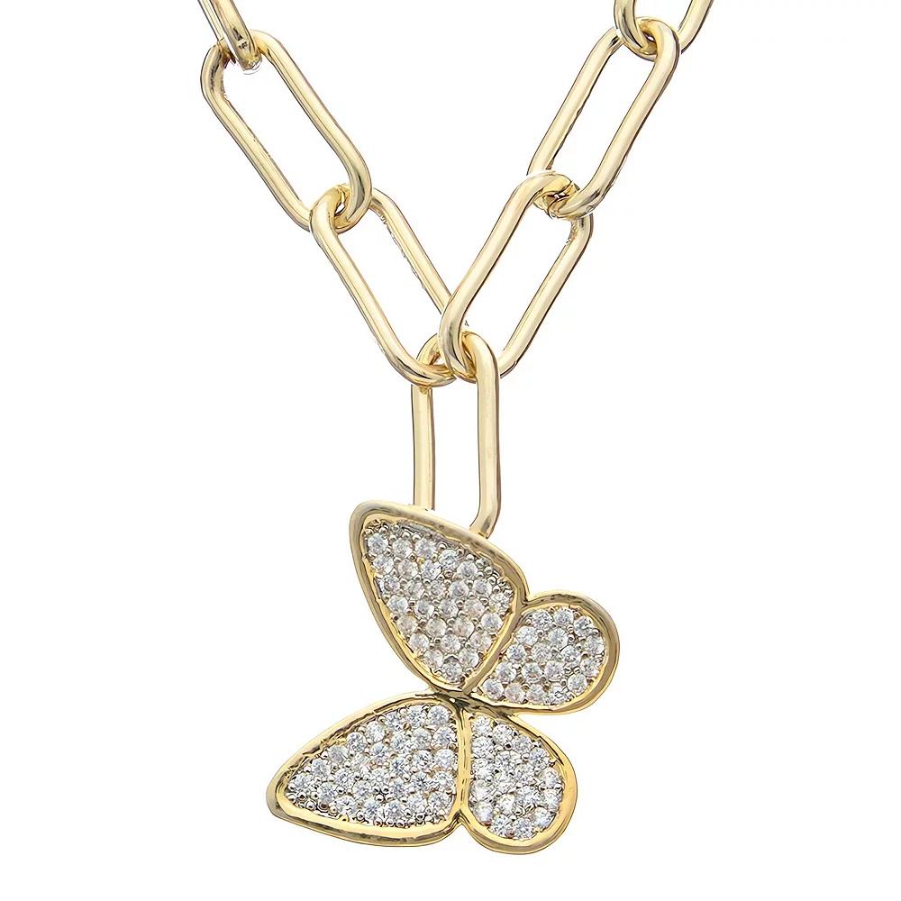 Juvell 18K Gold Plated Link Chain Cubic Zirconia Butterfly Pendant Necklace, Women's, Two Tone Product Image