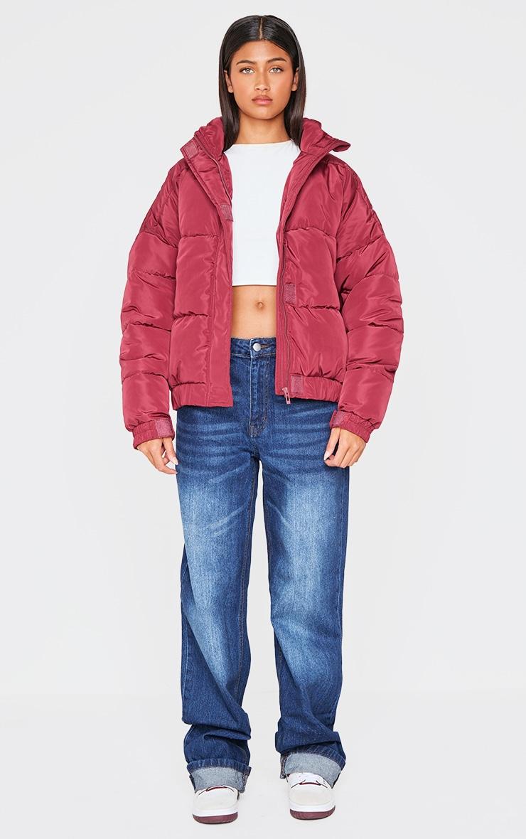 Burgundy Funnel Neck Padded Jacket Product Image