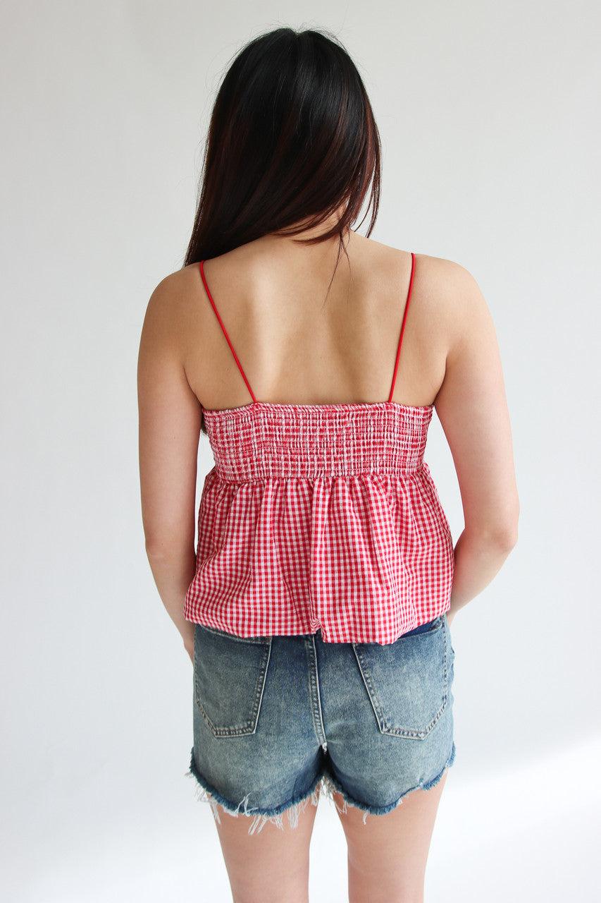 Gingham Peplum Bubble Hem Tank Top Product Image