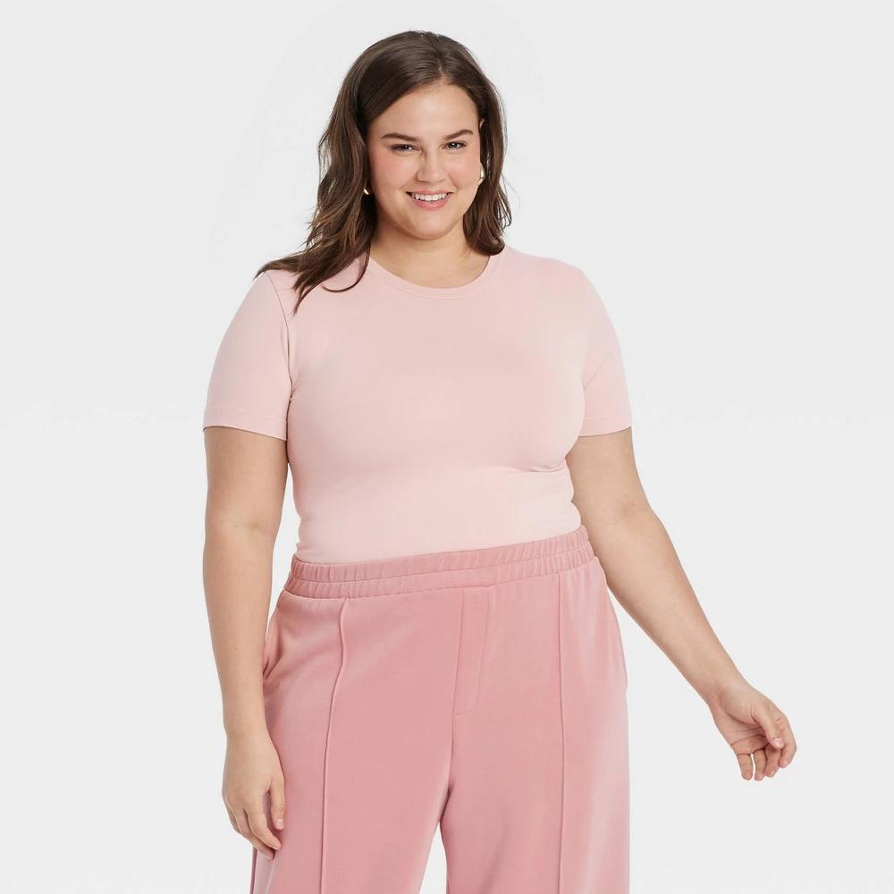 Women's Slim Fit Short Sleeve Seamless Baby T-Shirt - A New Day™ 1X: Nylon Spandex Pullover Product Image