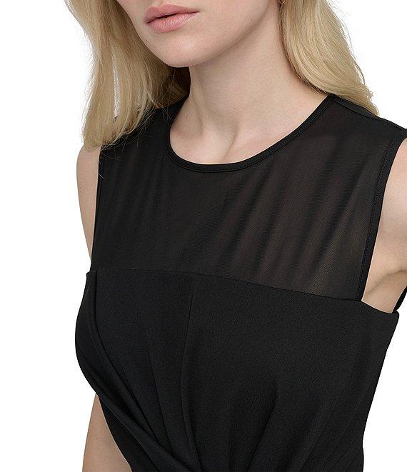 DKNY by Donna Karan Mesh Crew Neck Twisted Front Sheath Midi Dress Product Image
