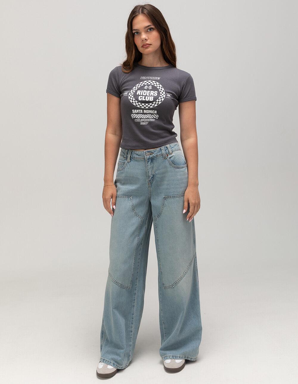 RSQ Womens Mid Rise Wide Leg Panel Jeans - LIGHT WASH Product Image