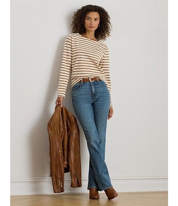 Lauren Ralph Lauren Stripe Jersey Knit Snap Trim Boatneck Top Product Image