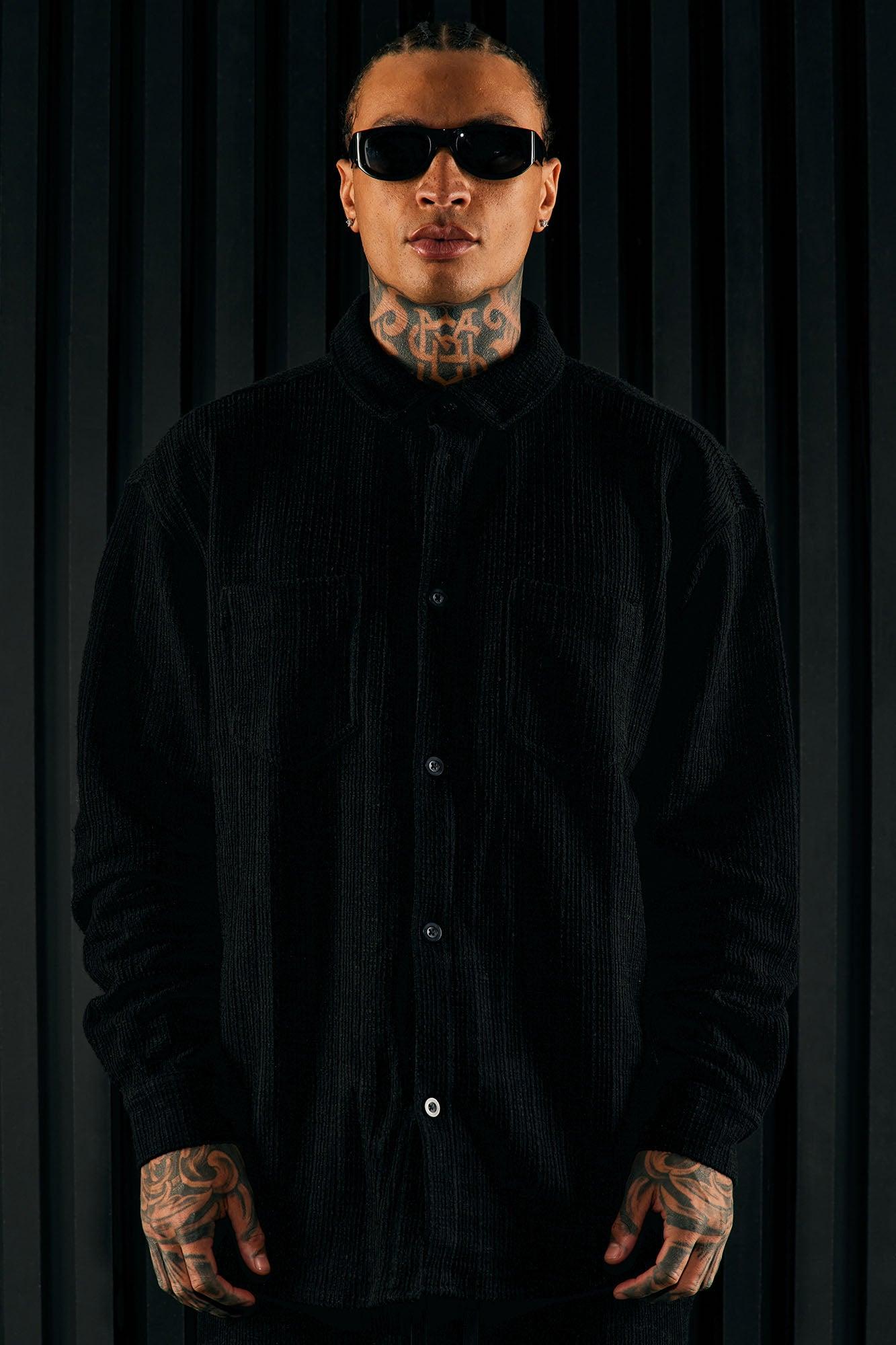 Dean Textured Long Sleeve Button Up Shirt - Black Product Image