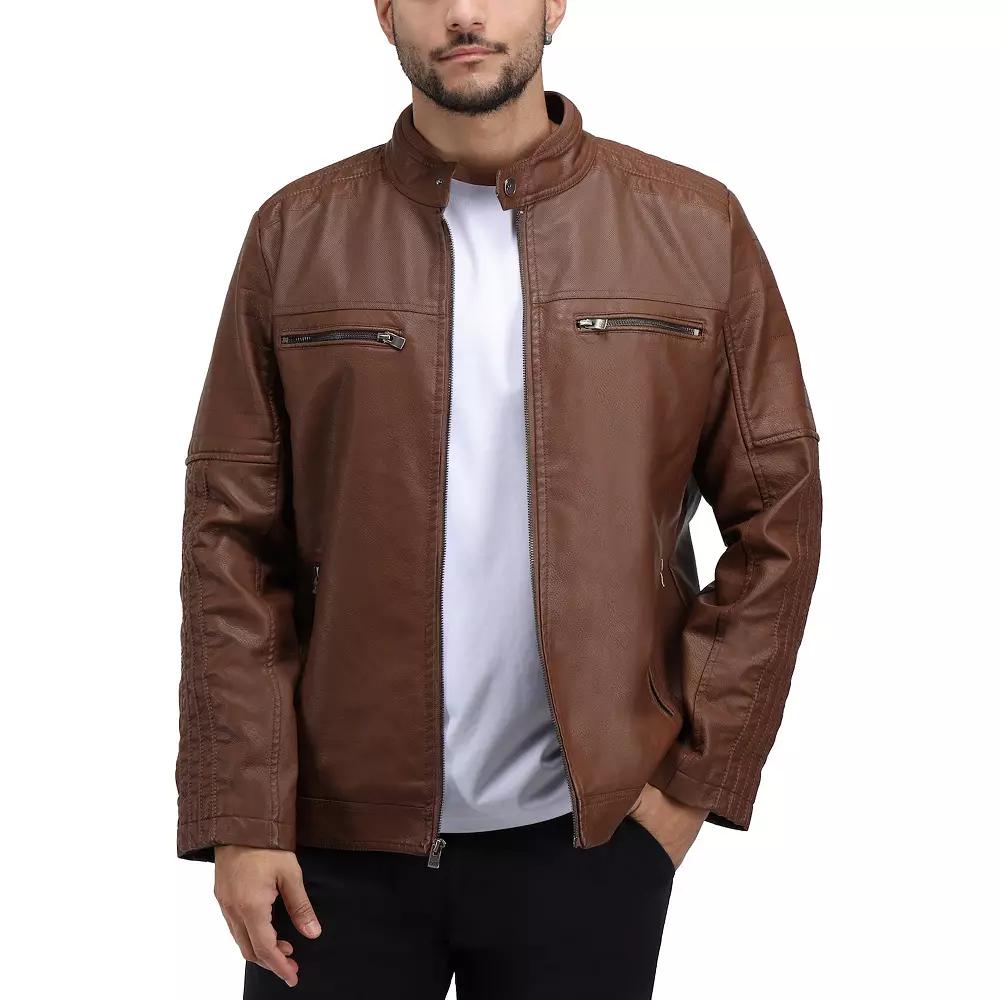 Men's Xray Grainy Faux Leather Moto Jacket, Size: Large, Brown Product Image