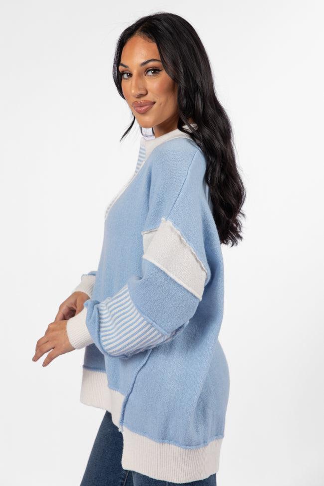 Think About It Sky Blue Collared Oversized Sweater FINAL SALE Product Image