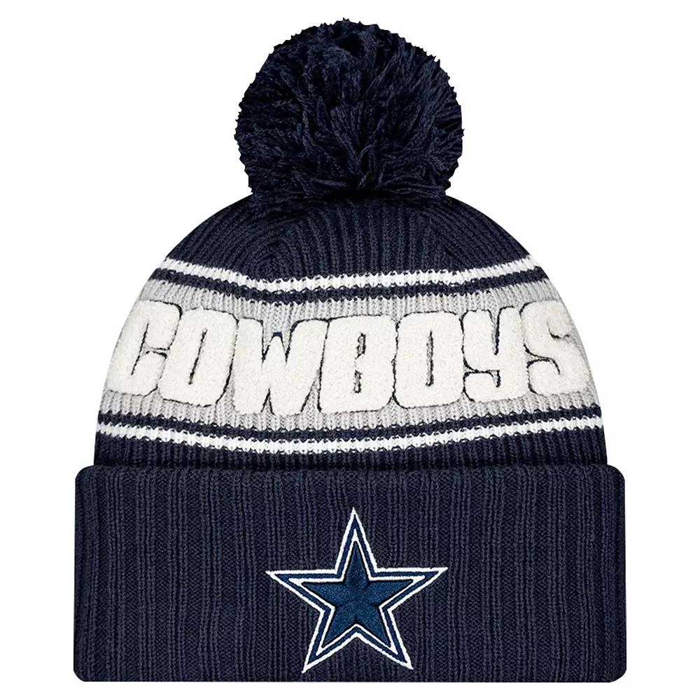 Men's New Era Navy Dallas Cowboys 2024 Sideline Cuffed Knit Hat with Pom, Blue Product Image
