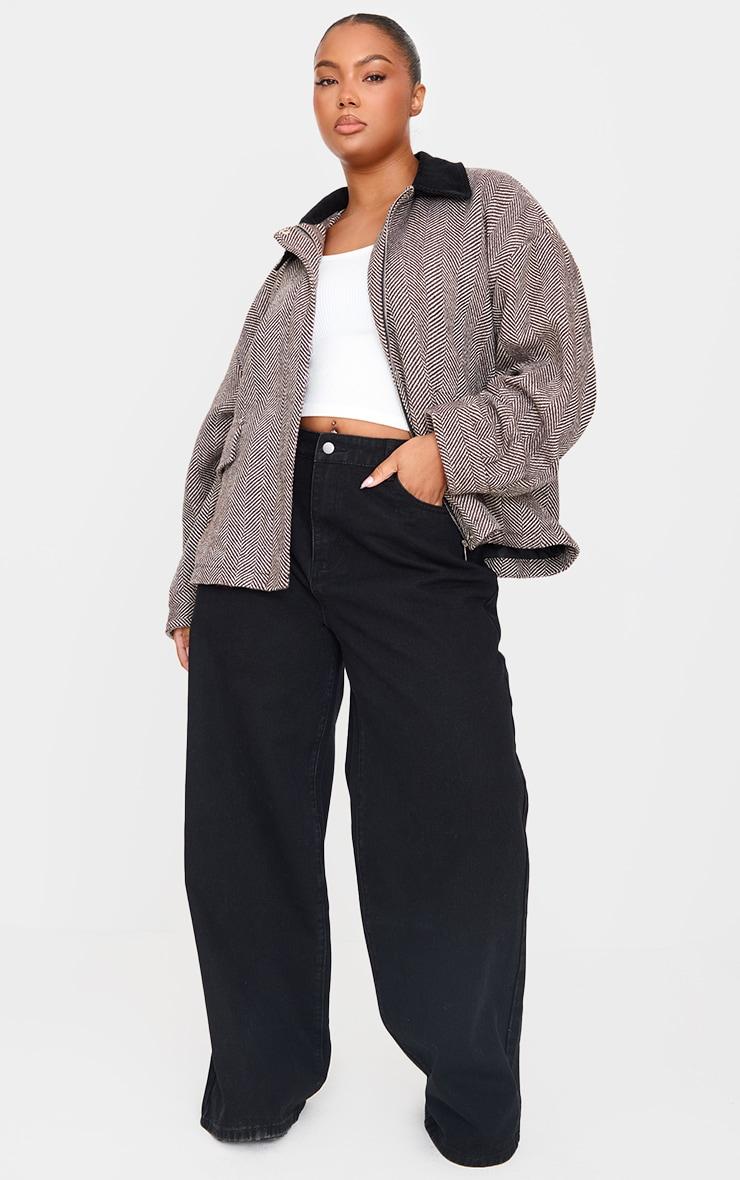 Plus Monochrome Herringbone Contrast Collar Jacket Product Image