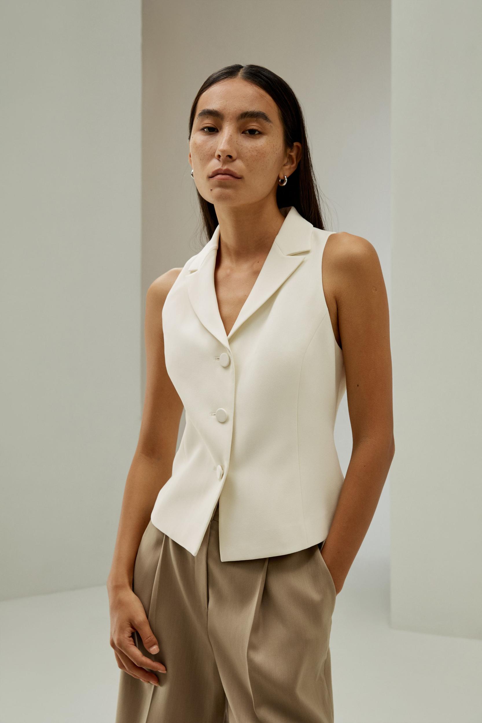 LILYSILK Womens Sleeveless Blazer Vest - Lily White Mulberry Silk - Feminine Slim Fit Tops 16 Product Image