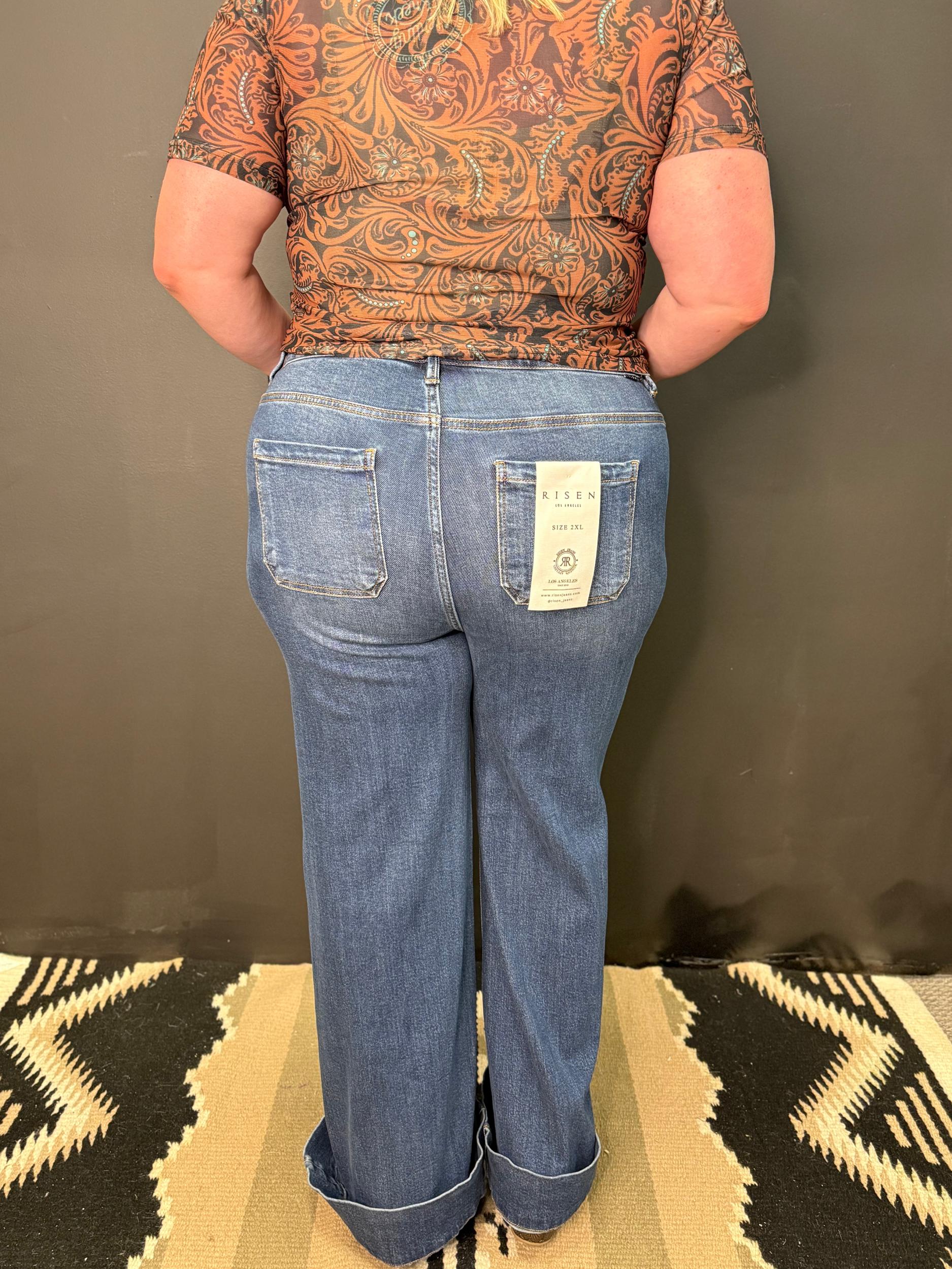 PLUS High Rise Wide Flare Patch Pocket Jeans Product Image