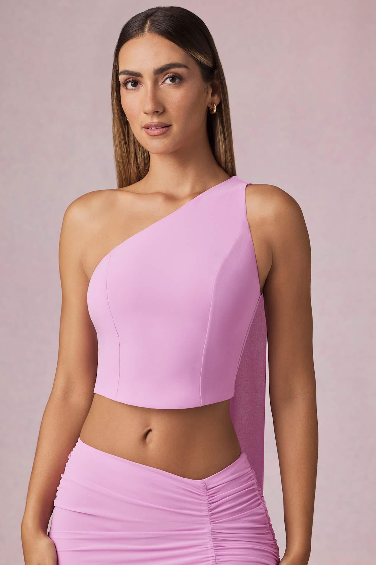Scarf-Detail One-Shoulder Top in Pink Orchid Product Image