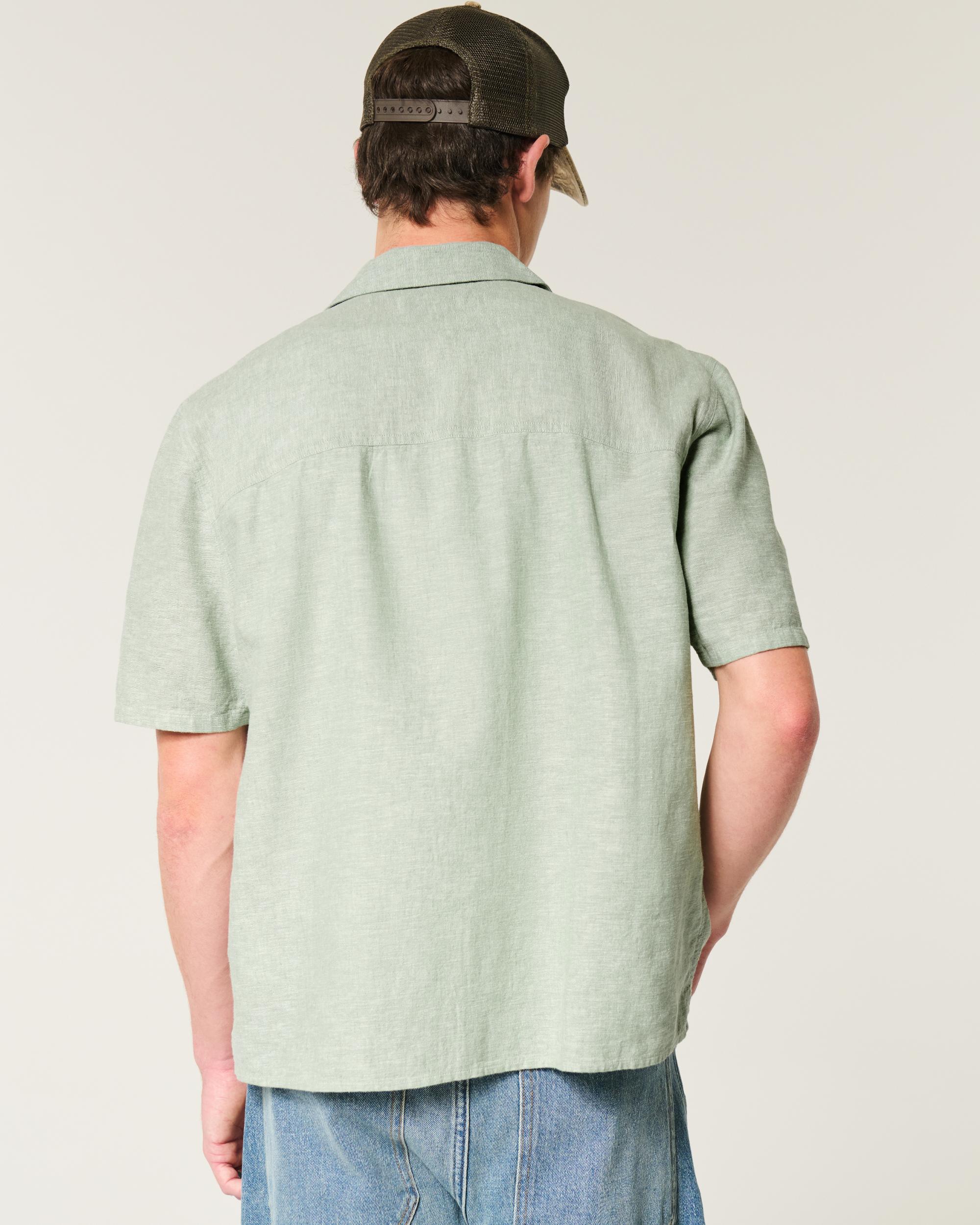 Boxy Short-Sleeve Linen-Blend Shirt Product Image