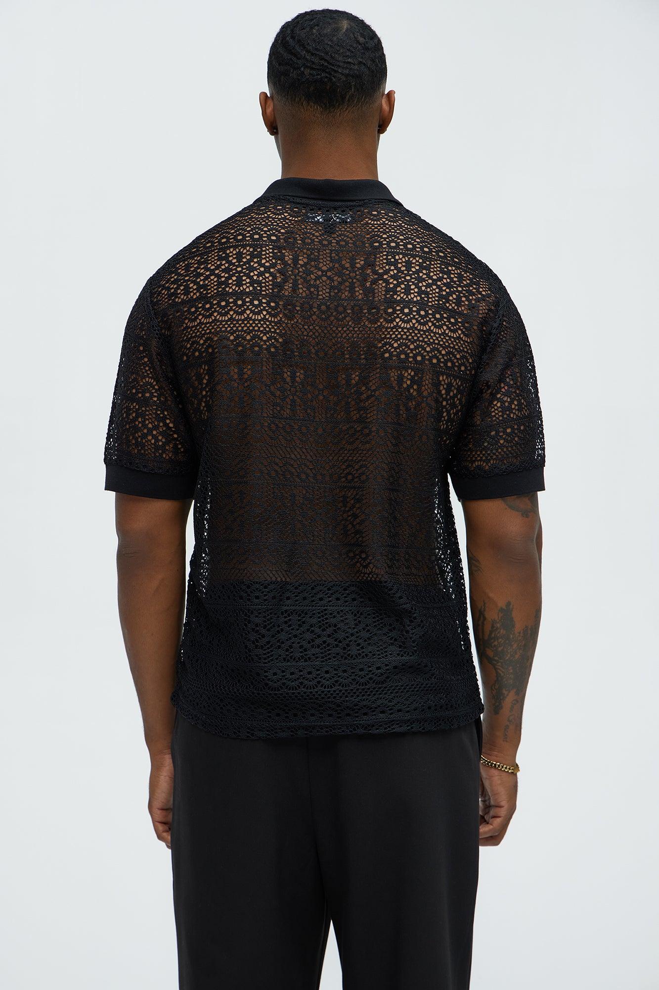 Edson Open Knit Polo Shirt - Black Product Image