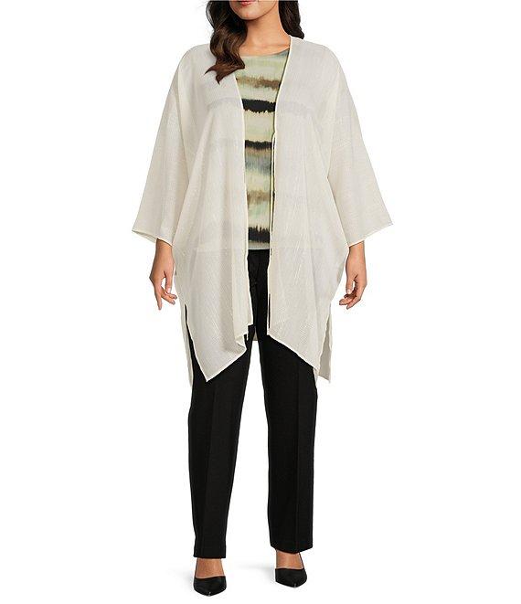 Anne Klein Plus Size Shimmer Texture 3/4 Sleeve Open Front Cardigan Product Image