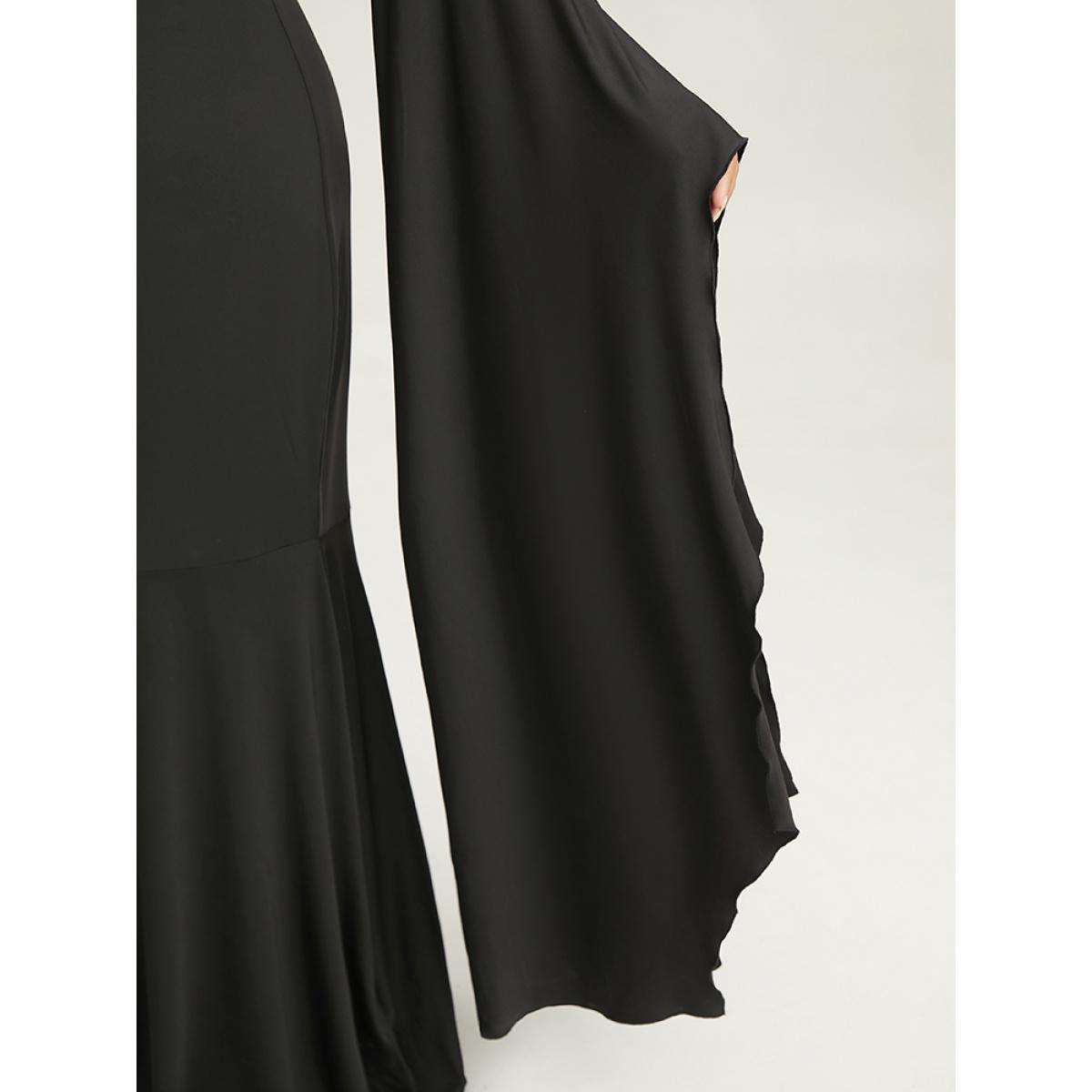 Plus Size Halloween Ripped Extra Long Sleeve Dress Black Women Elegant Plain V-neck Extra Long Sleeve Curvy Maxi Dress BloomChic 22-24/3X Product Image