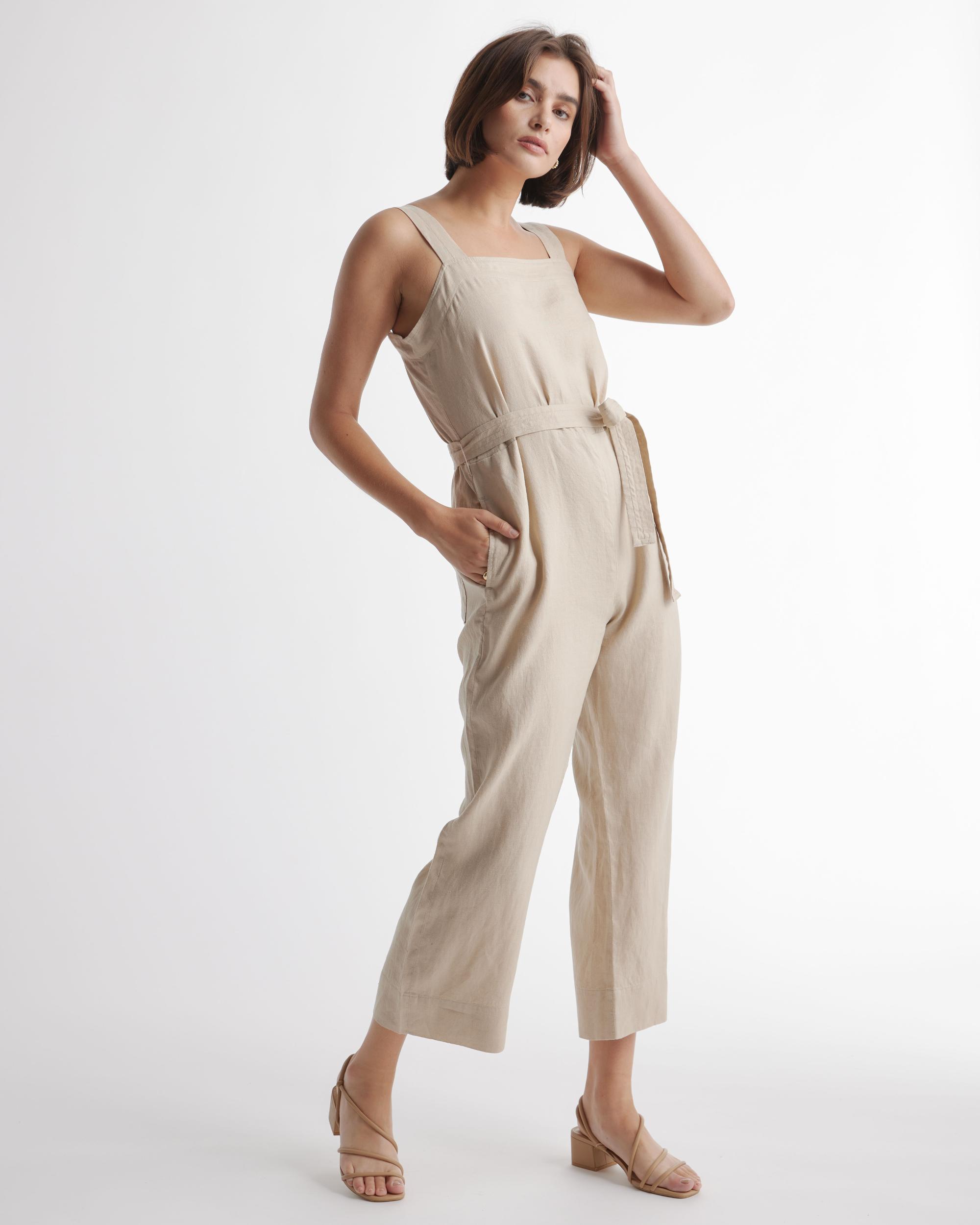 Quince | Women's 100% European Linen Square Neck Jumpsuit Size XL Product Image