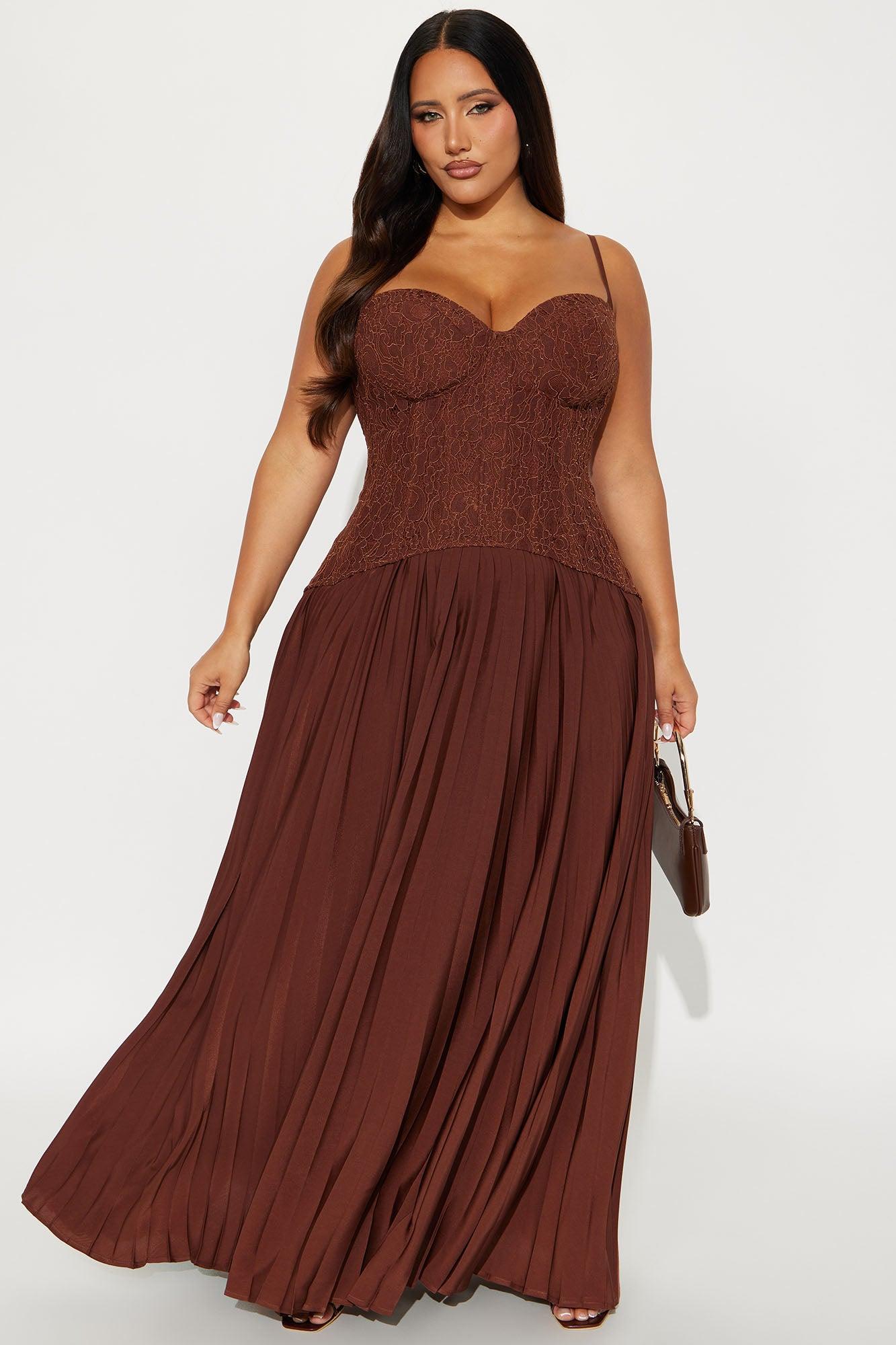 Daniella Lace Corset Pleated Maxi Dress - Chocolate Female Product Image