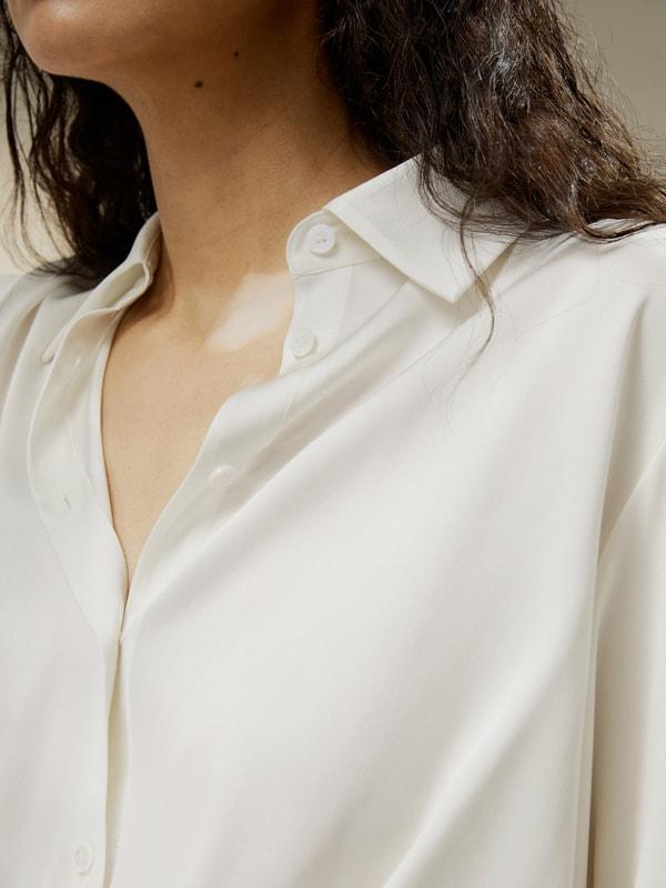 Hem Pleated Silk Blouse Product Image