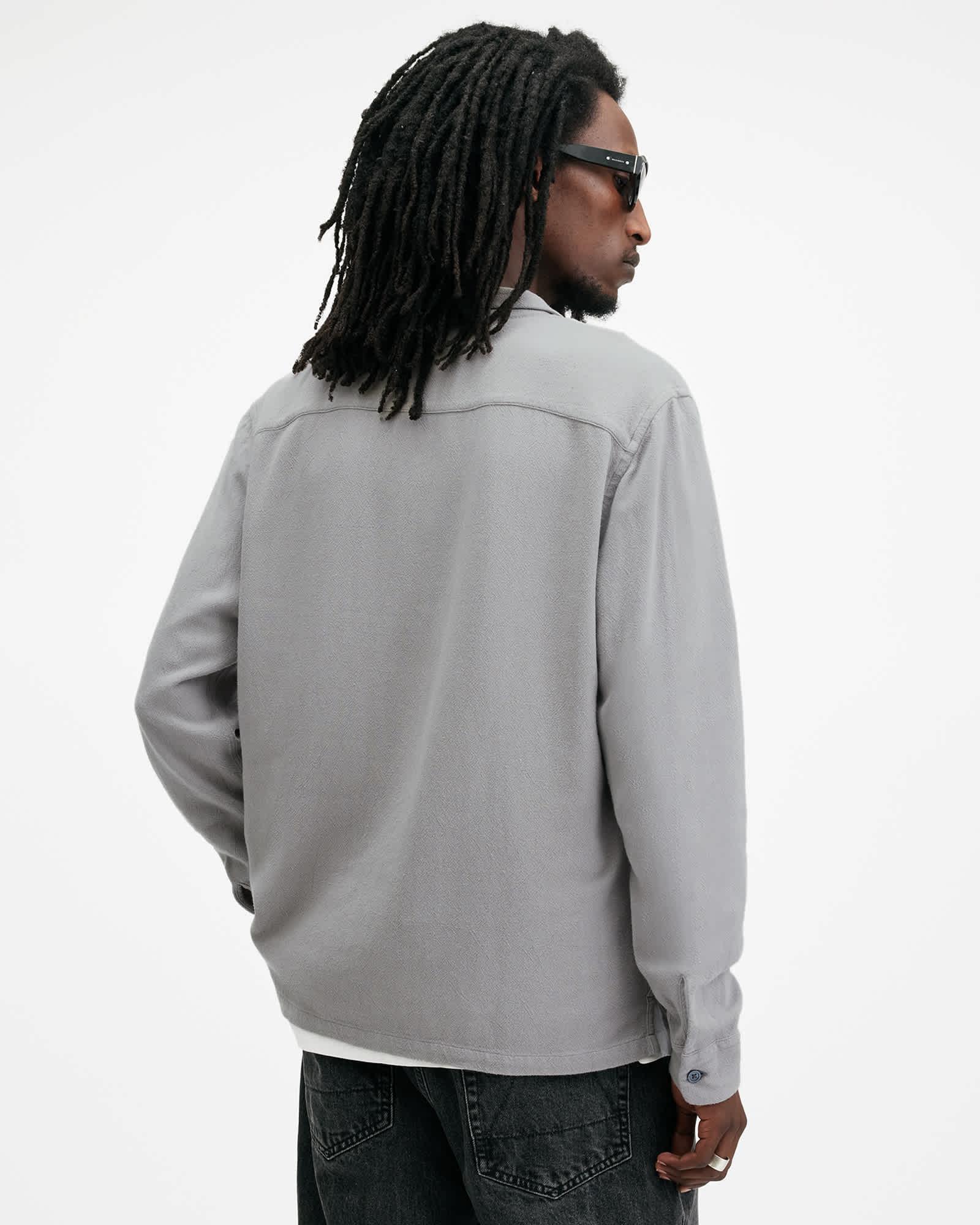 Cudi Long Sleeve Linen Blend Shirt RADIO GREY | ALLSAINTS US Product Image