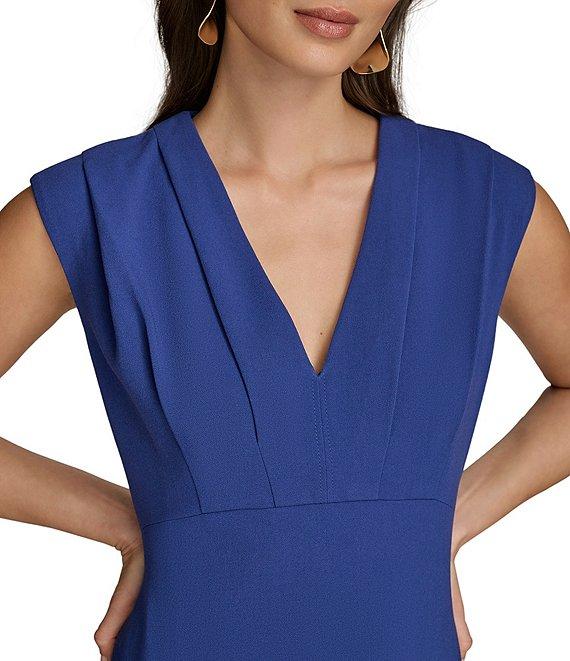 Donna Karan V-Neck Cap Sleeve Cady Crepe A-Line Midi Dress Product Image