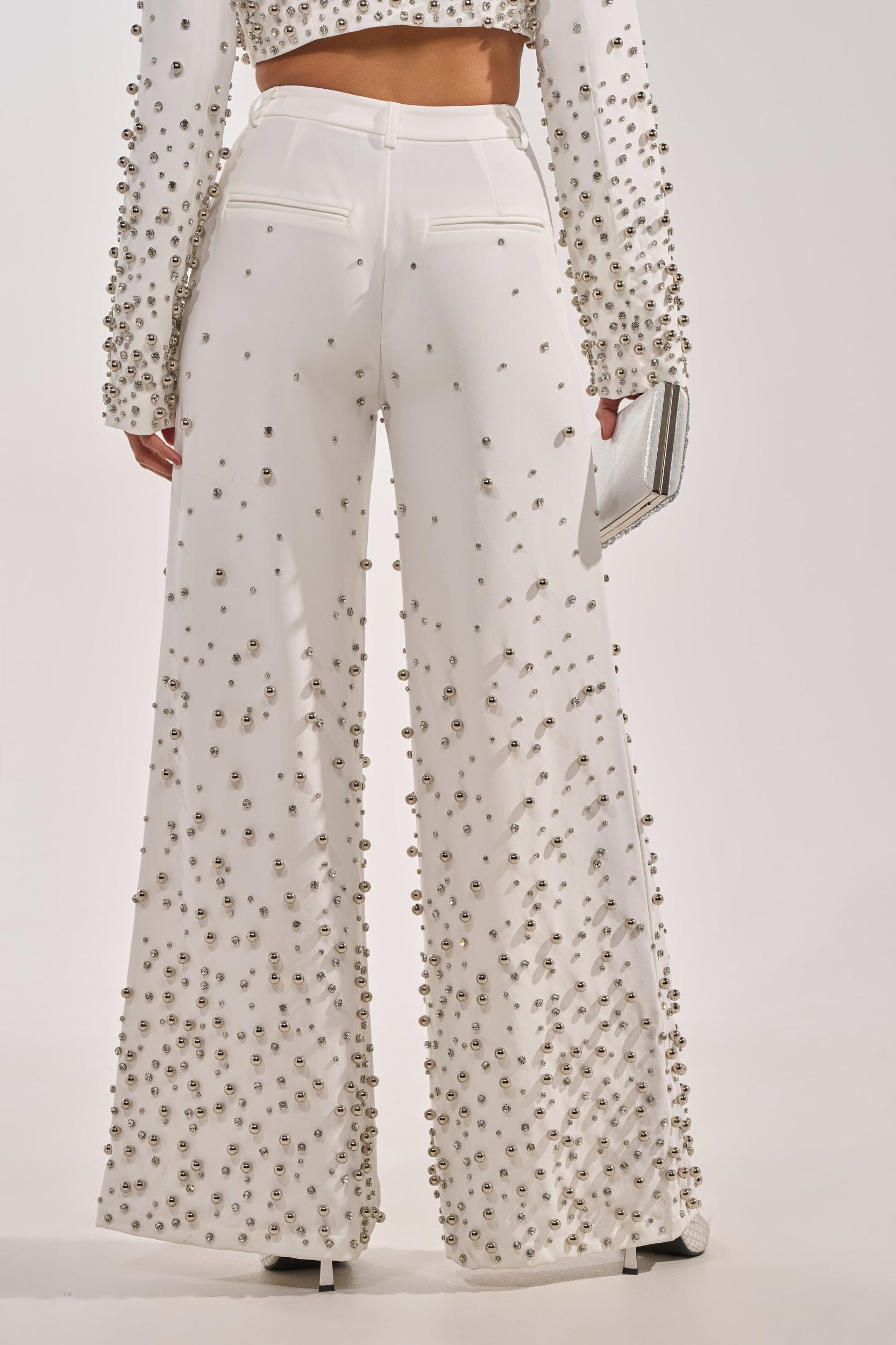 GET CLOSER EMBELLISHED TROUSER IN WHITE Product Image