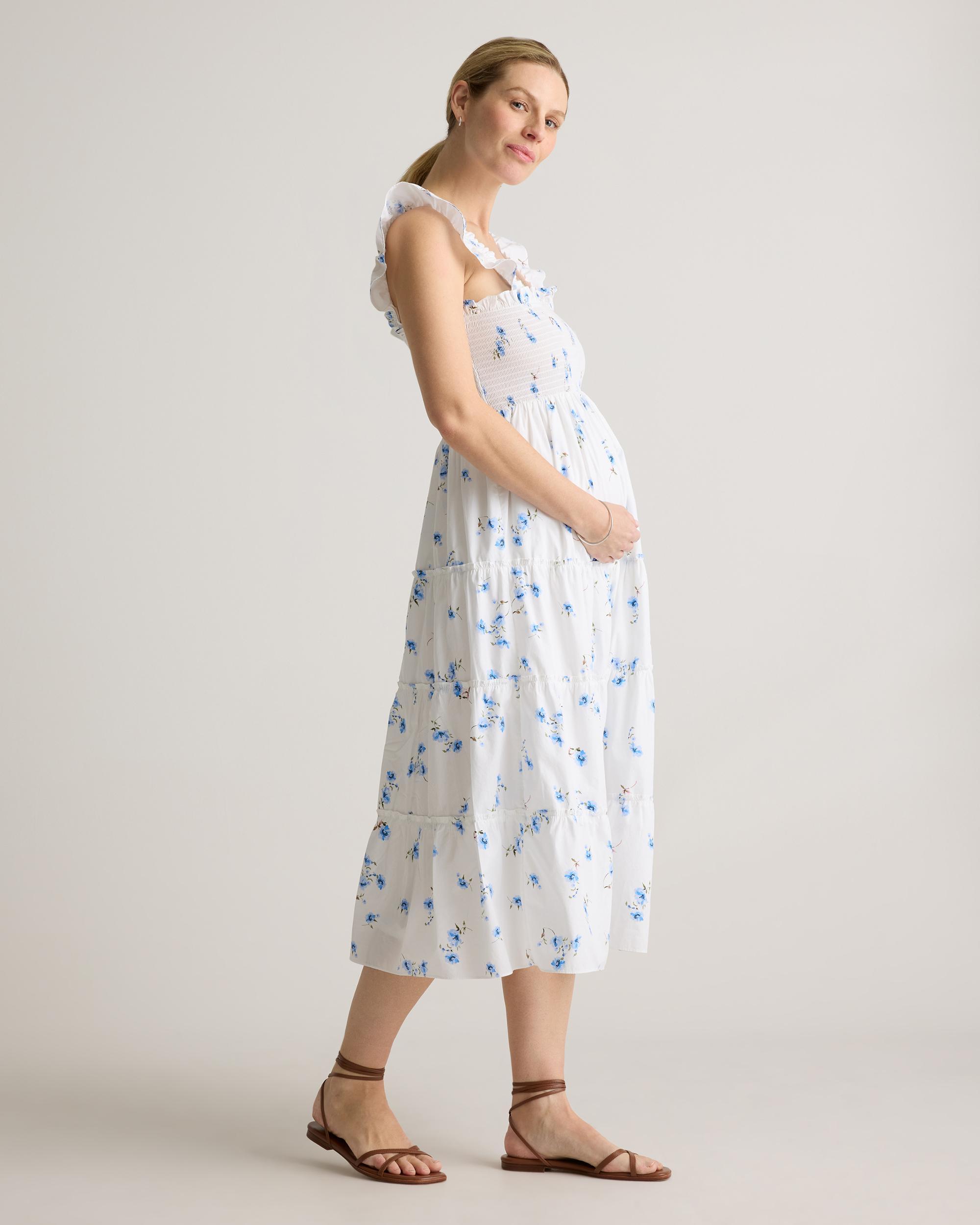 Quince | Women's Poplin Maternity Smocked Midi Dress Organic Cotton Product Image