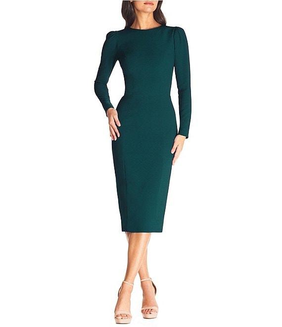 Dress the Population Nadia Long Puffed Shoulder Sleeve High Neck Sheath Dress Product Image