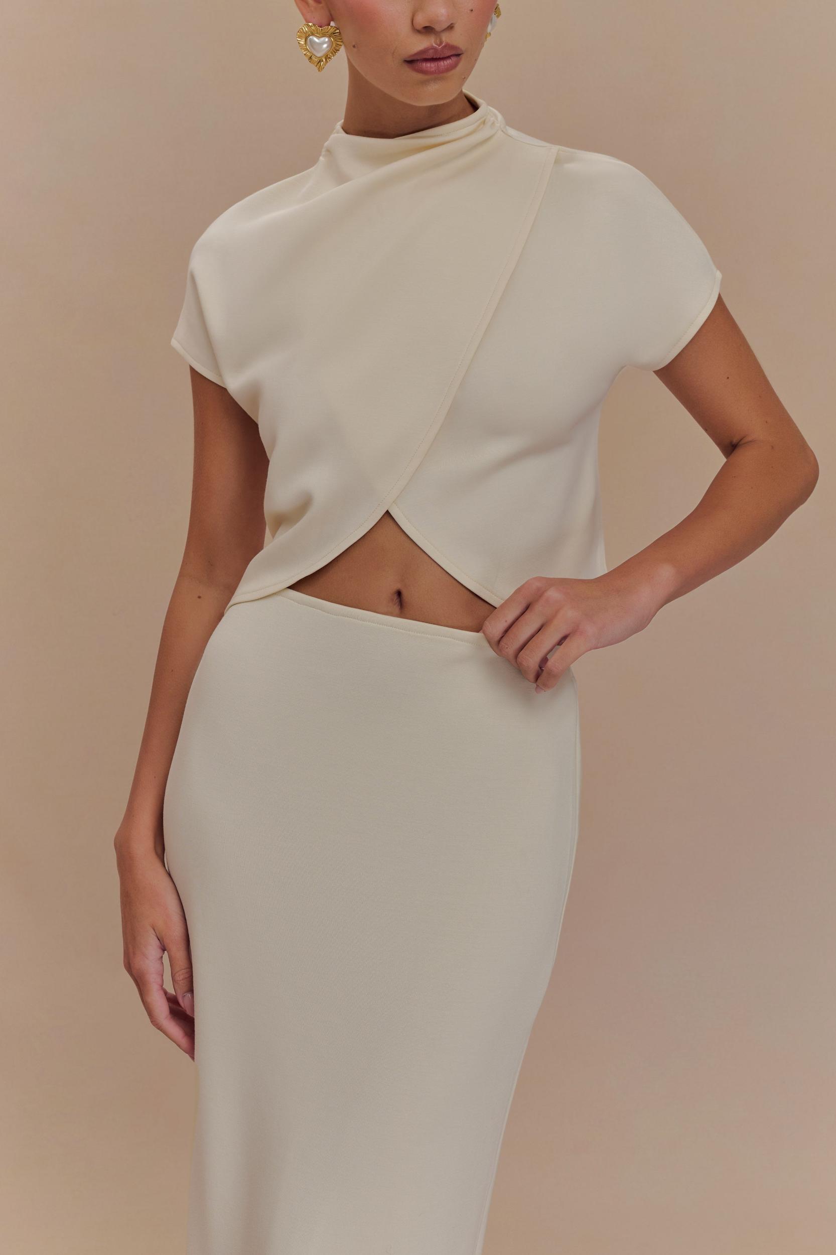 Eris High Neck Scuba Jersey Top - Ivory Product Image